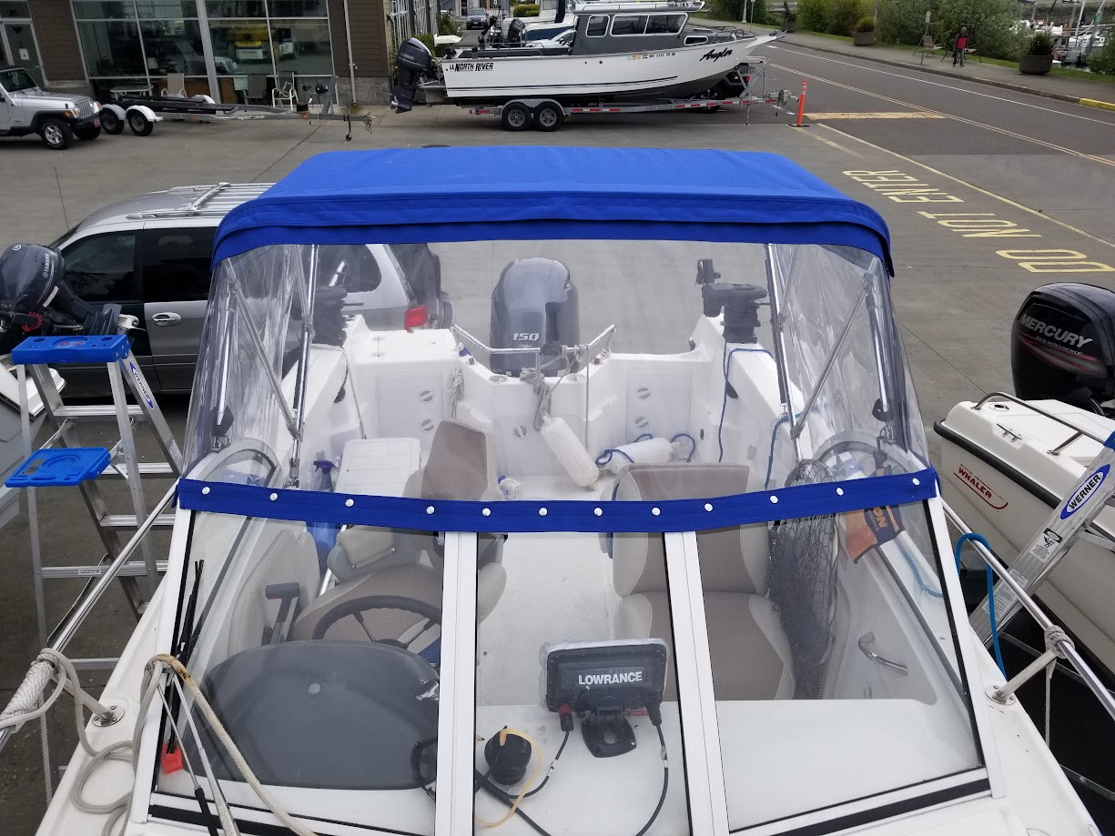 Boat Front Clear Cover with Blue Trim