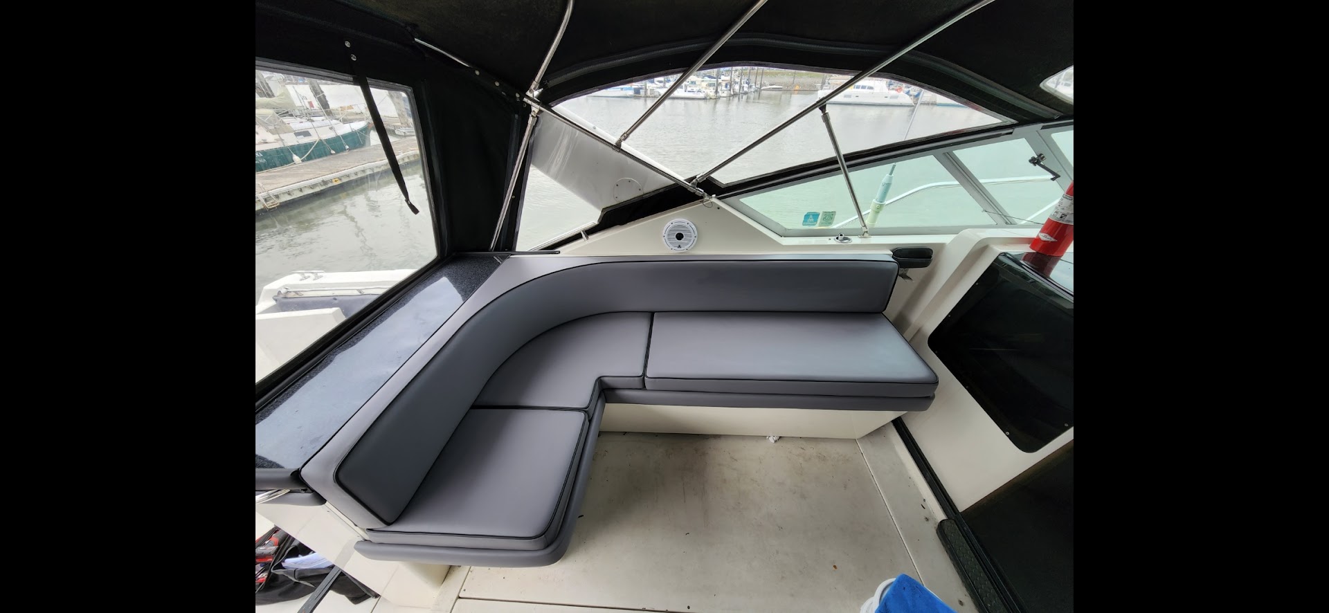 Boat L Shaped Lounge with Gray Vinyl